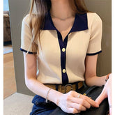 Ice Silk Retro Contrast Colored Knit Cardigan